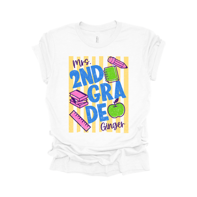 Personalized 2nd Grade Teacher Name Shirt | Vertical Stripe Collection