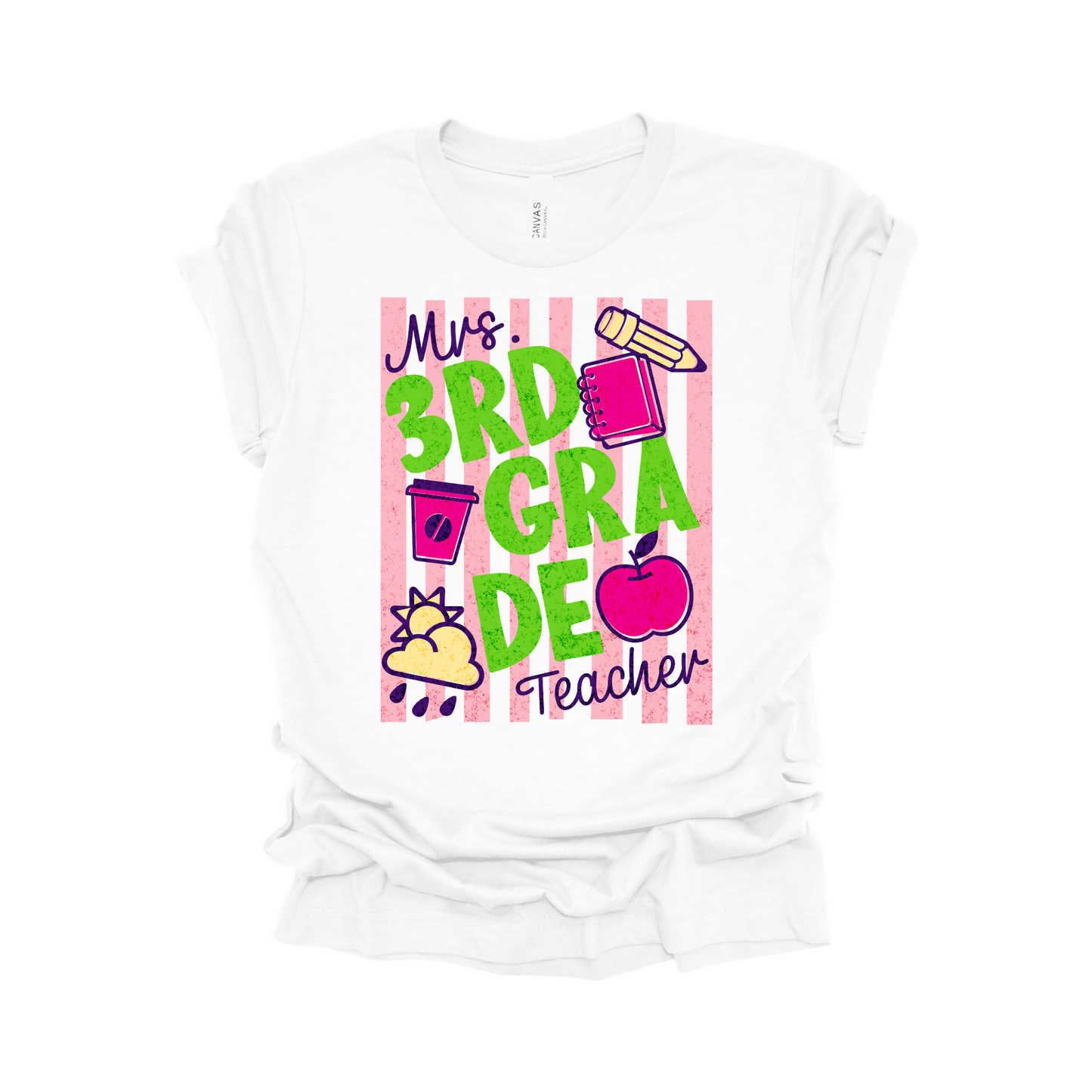 Personalized 3rd Grade Teacher Name Shirt | Vertical Stripe Collection