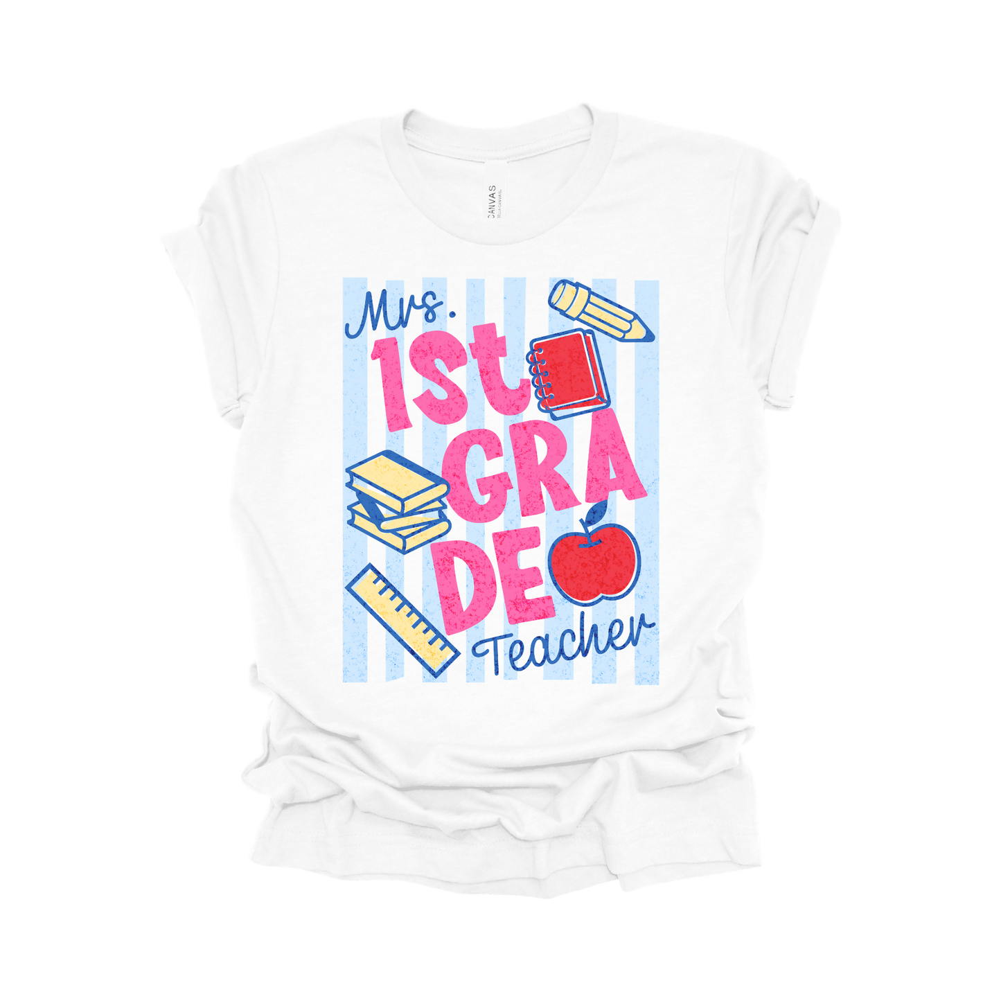 Personalized 1st Grade Teacher Name Shirt | Vertical Stripe Collection