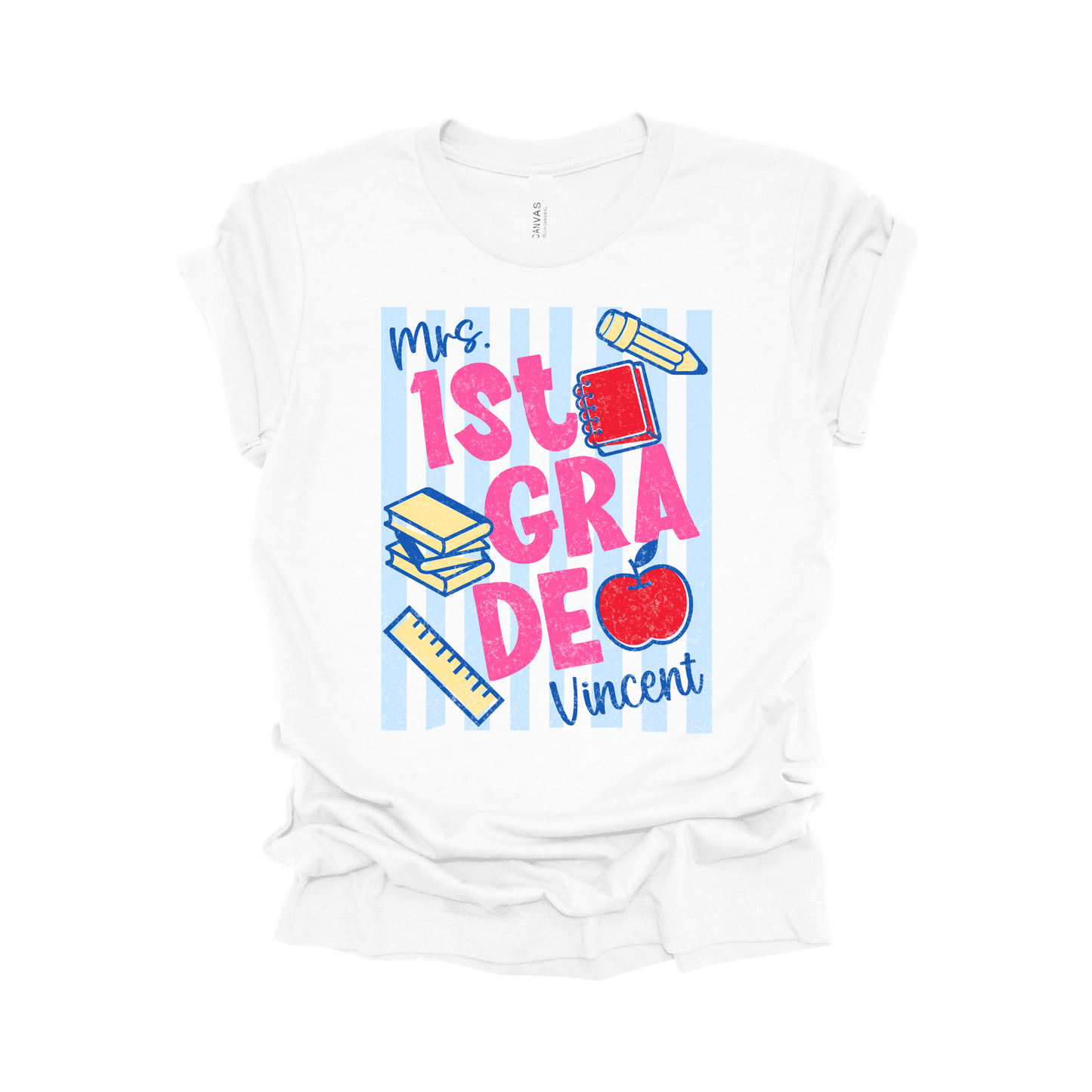 Personalized 1st Grade Teacher Name Shirt | Vertical Stripe Collection