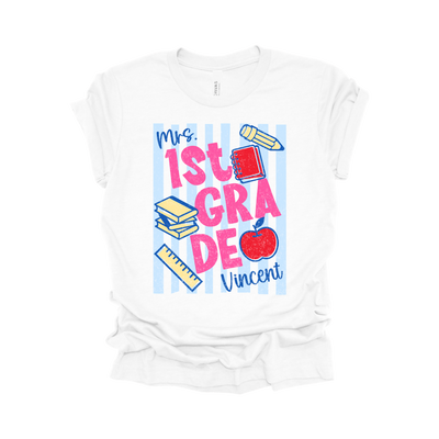 Personalized 1st Grade Teacher Name Shirt | Vertical Stripe Collection