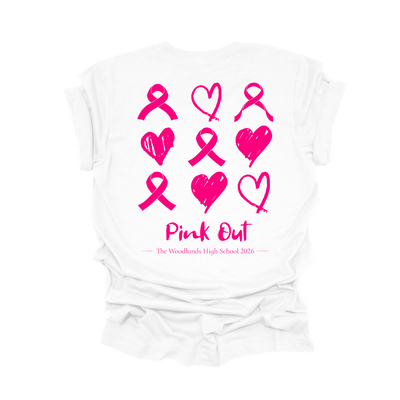 The Woodlands High School Pink Out 2026 – Pink Hearts & Ribbons T-Shirt -  Breast Cancer Awareness T-Shirt