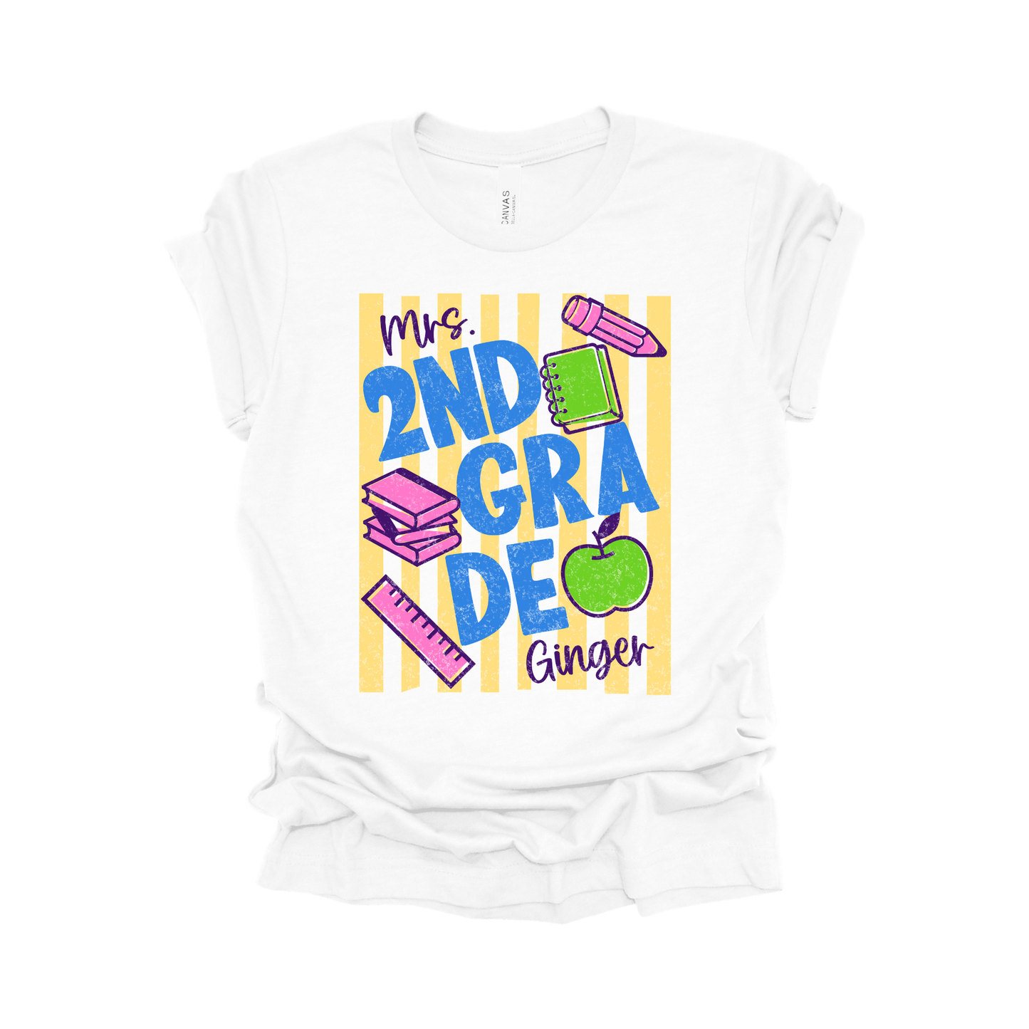 Personalized 2nd Grade Teacher Name Shirt | Vertical Stripe Collection