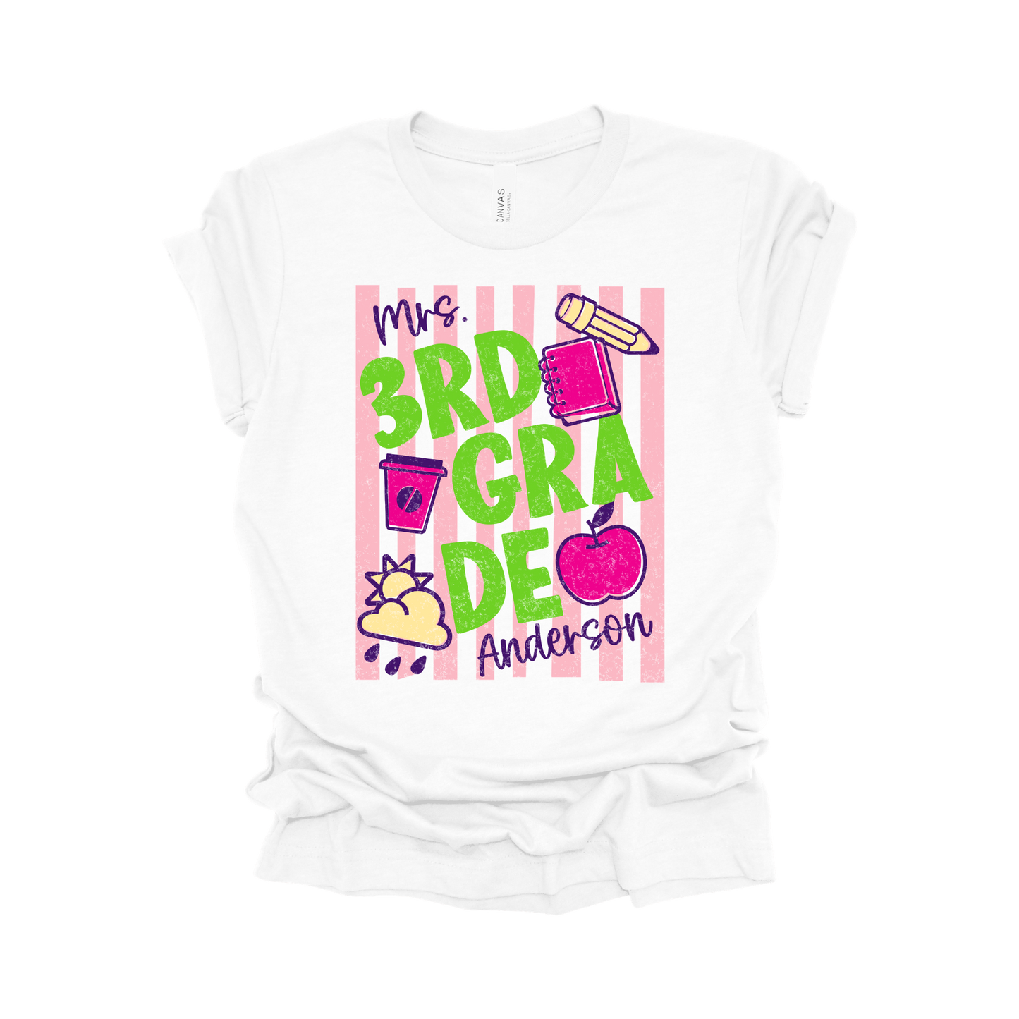 Personalized 3rd Grade Teacher Name Shirt | Vertical Stripe Collection