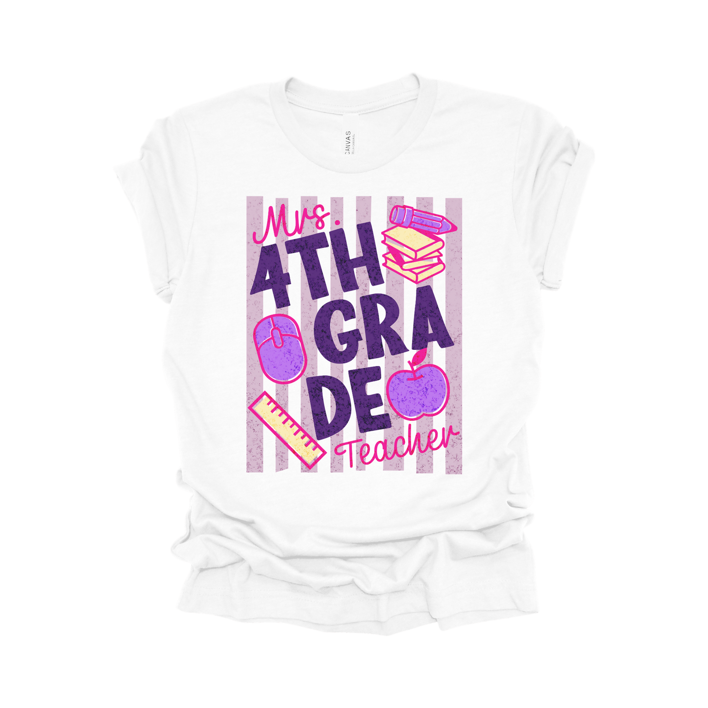 Personalized 4th Grade Teacher Name Shirt | Vertical Stripe Collection