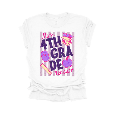 Personalized 4th Grade Teacher Name Shirt | Vertical Stripe Collection