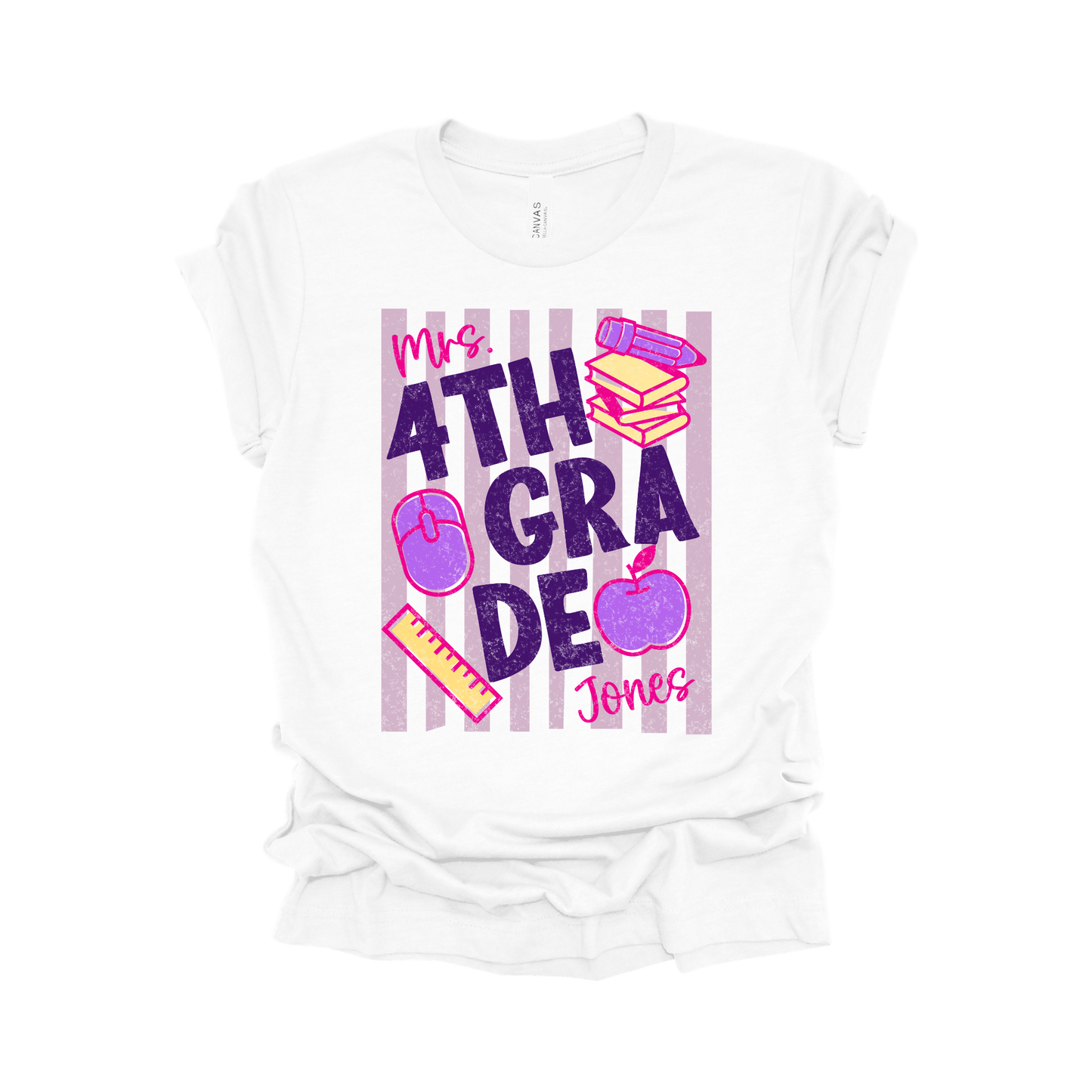 Personalized 4th Grade Teacher Name Shirt | Vertical Stripe Collection