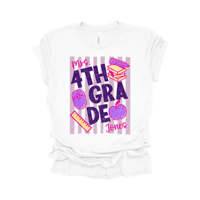 Personalized 4th Grade Teacher Name Shirt | Vertical Stripe Collection