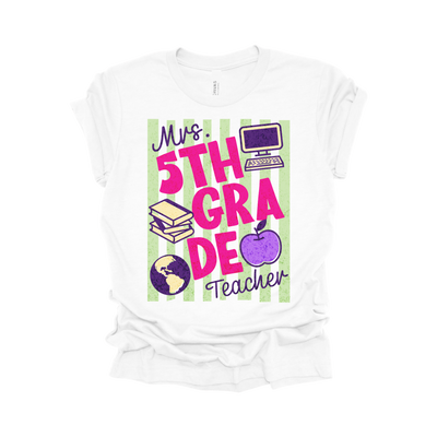 Personalized 5th Grade Teacher Name Shirt | Vertical Stripe Collection