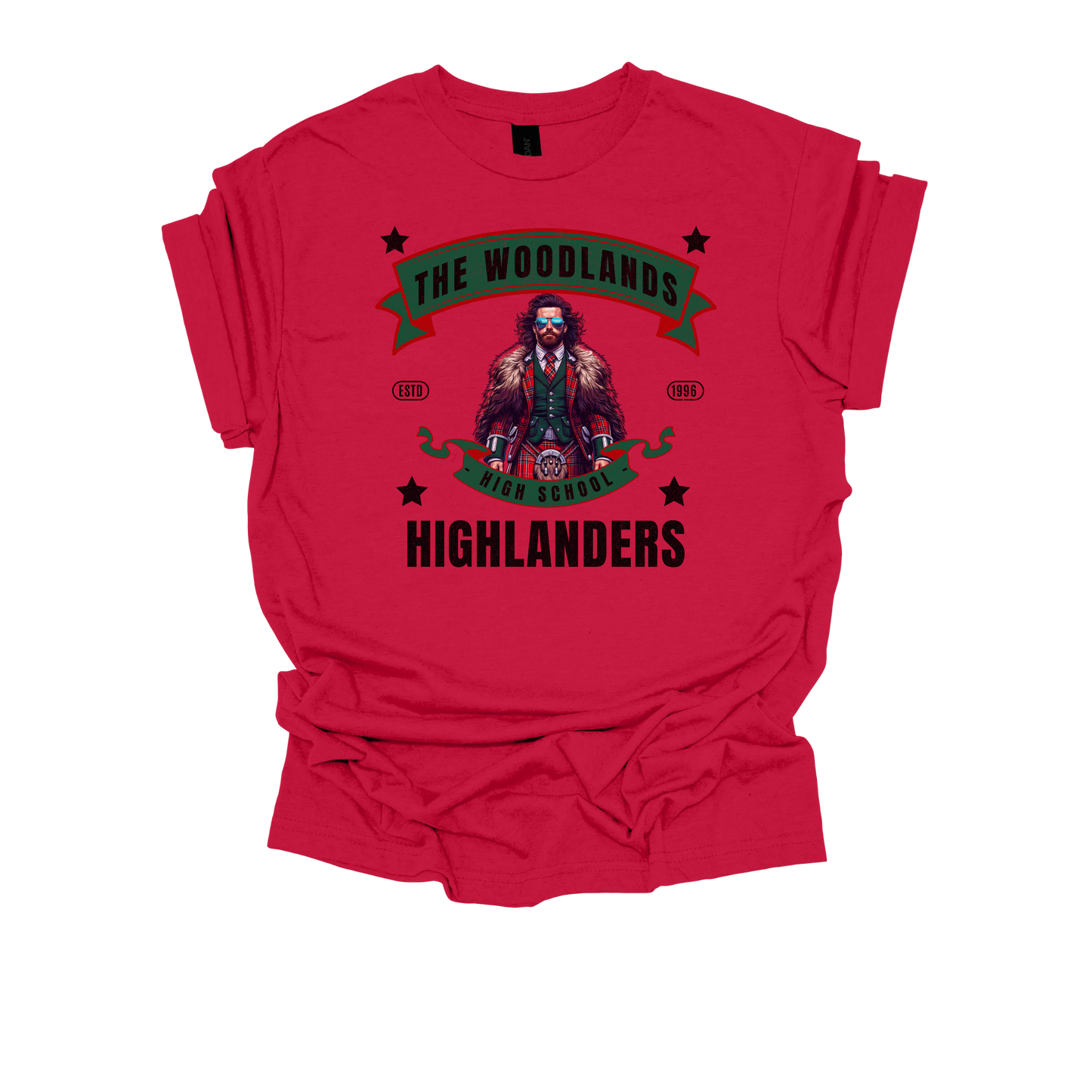 Cool Highlander Vibes: The Woodlands Sunglasses Mascot Tee