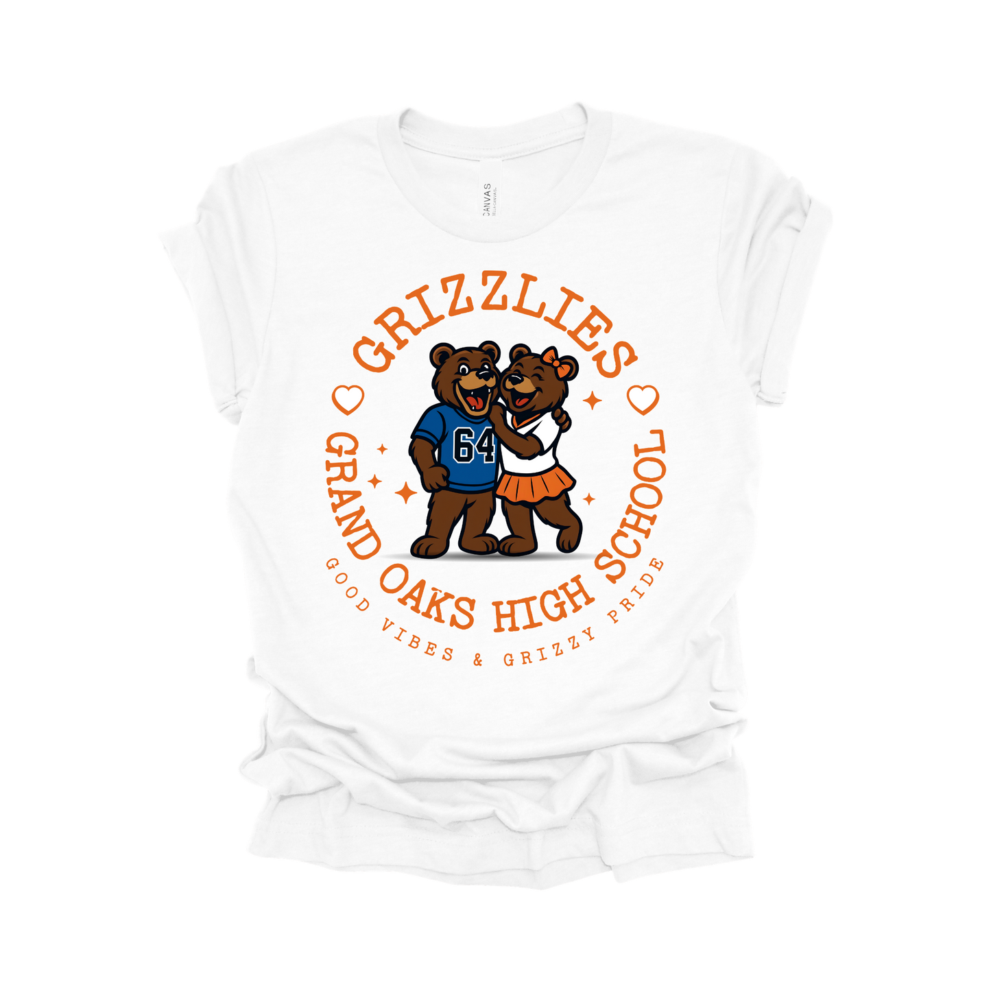 Grand Oaks Grizzlies Good Vibes & Grizzly Pride Retro Mascot T-Shirt