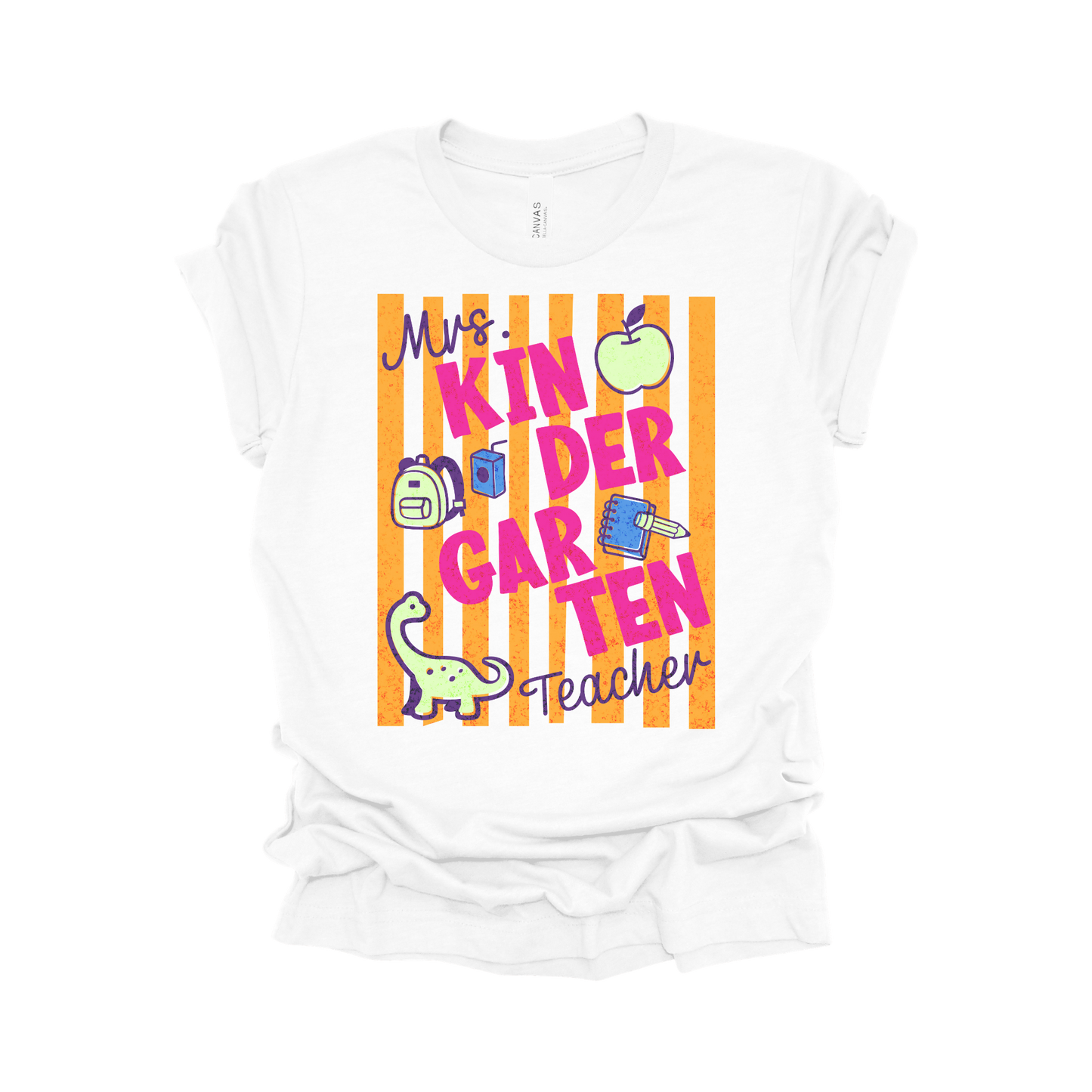 Personalized Kindergarten Teacher Name Shirt | Vertical Stripe Collection