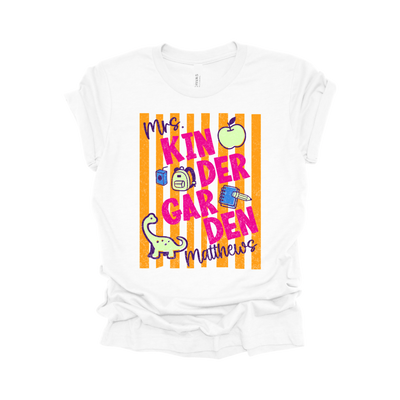 Personalized Kindergarten Teacher Name Shirt | Vertical Stripe Collection