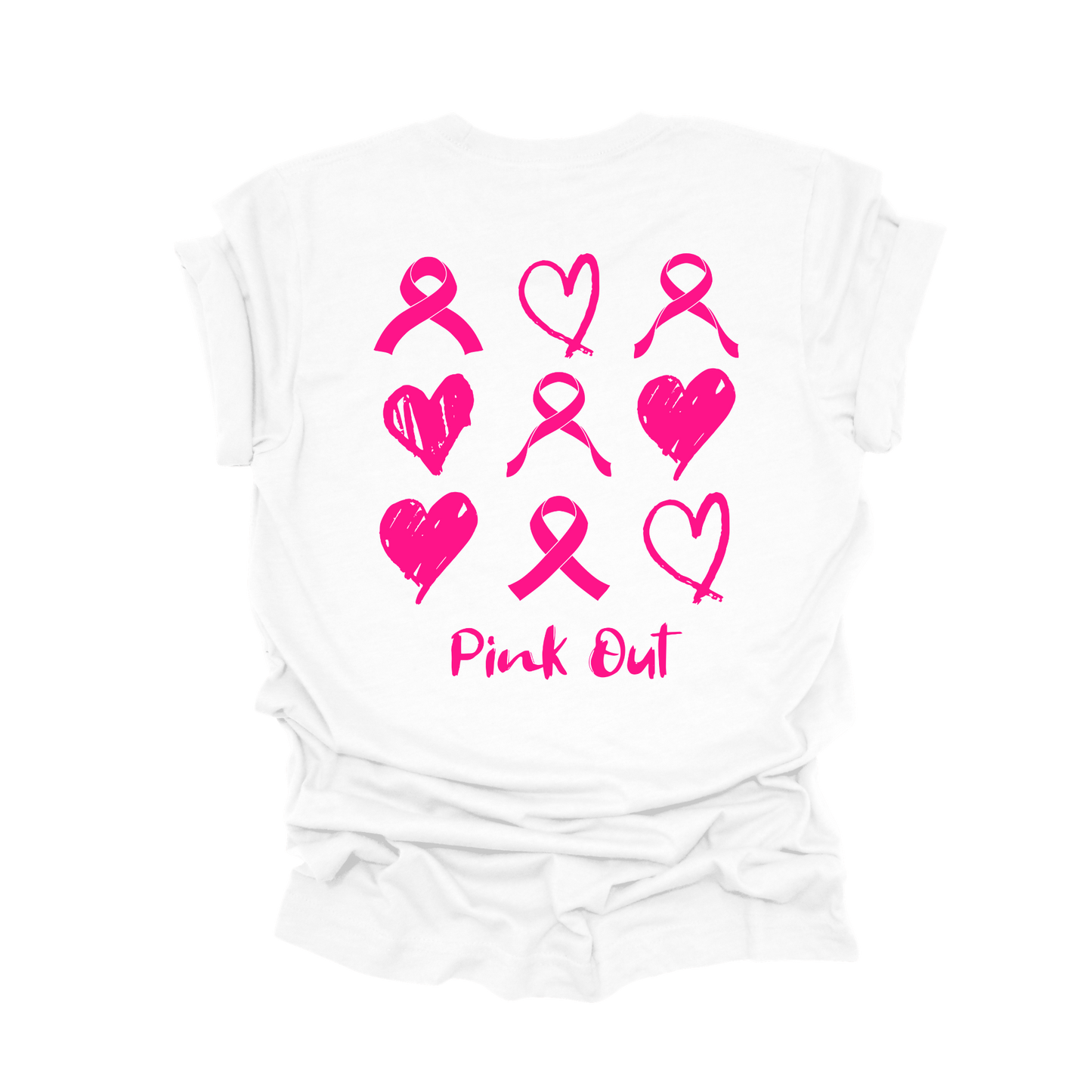 Pink Out Hearts & Ribbons Breast Cancer Awareness T-Shirt