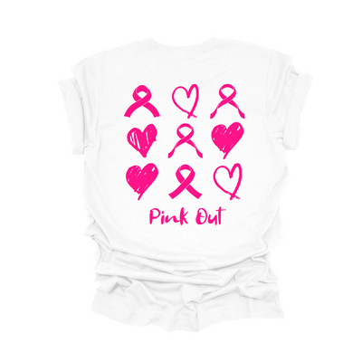 Pink Out Hearts & Ribbons Breast Cancer Awareness T-Shirt